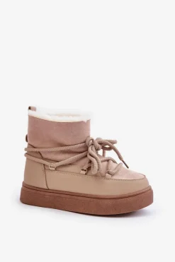 Śniegowce Damskie Na Platformie Ocieplane Futerkiem Beżowe Aziara