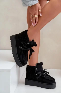 Śniegowce Damskie Na Platformie Z Futerkiem Typu Branek Czarne Ciabellae