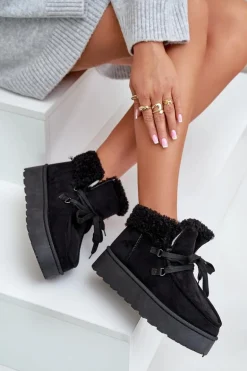 Śniegowce Damskie Na Platformie Z Futerkiem Typu Branek Czarne Ciabellae