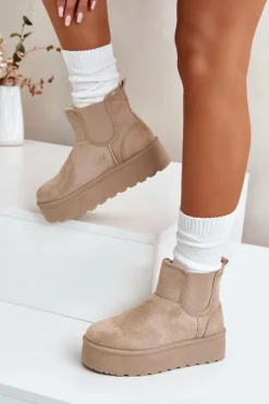 Śniegowce Damskie Na Platformie Z Elastycznymi Wstawkami Jasnobeżowe Rialine