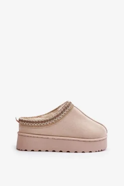 Śniegowce Damskie Na Platformie Ocieplane Futerkiem Jasnobeżowe Remenia