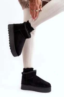 Śniegowce Damskie Na Platformie Ocieplane Futerkiem Czarne Xamella