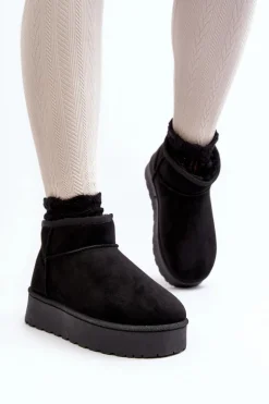 Śniegowce Damskie Na Platformie Ocieplane Futerkiem Czarne Xamella