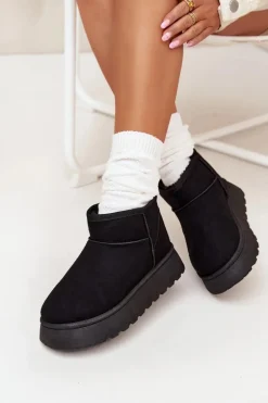 Śniegowce Damskie Na Platformie Ocieplane Futerkiem Czarne Vesirae