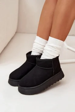 Śniegowce Damskie Na Platformie Ocieplane Futerkiem Czarne Vesirae