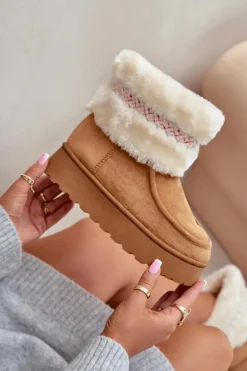 Śniegowce Damskie Na Platformie Z Futerkiem I Wzorem Camel Deepanti