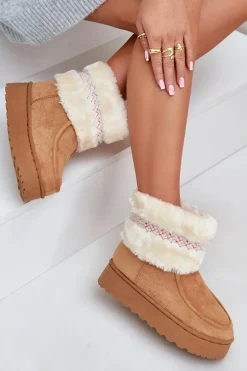 Śniegowce Damskie Na Platformie Z Futerkiem I Wzorem Camel Deepanti