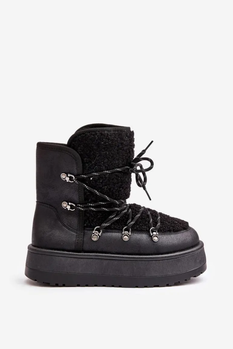 Śniegowce Damskie Na Platformie Z Wiązaniem Czarne Riaviana