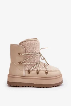 Śniegowce Damskie Na Platformie Z Wiązaniem Jasnobeżowe Riaviana