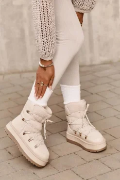 Śniegowce Damskie Na Platformie Z Wiązaniem Jasnobeżowe Riaviana