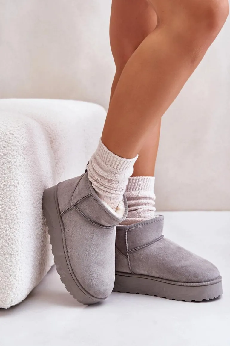 Śniegowce Damskie Na Platformie Ocieplane Futerkiem Szare Xamella