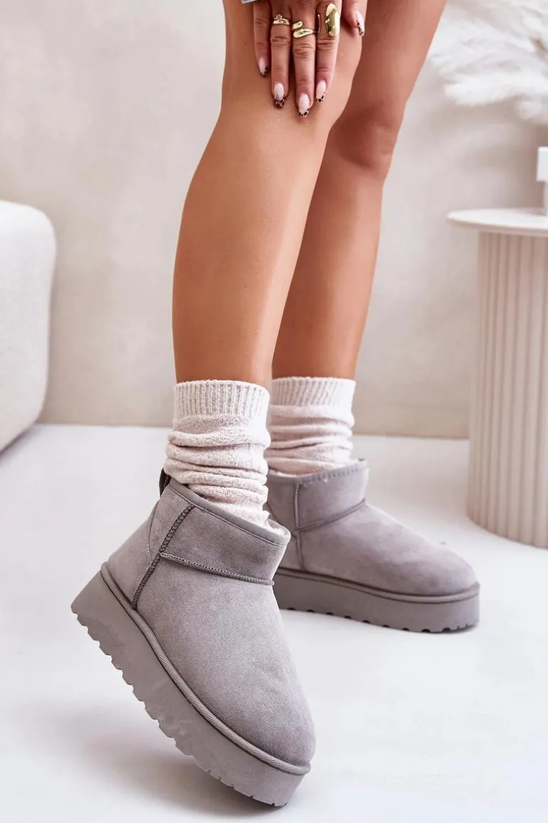 Śniegowce Damskie Na Platformie Ocieplane Futerkiem Szare Xamella