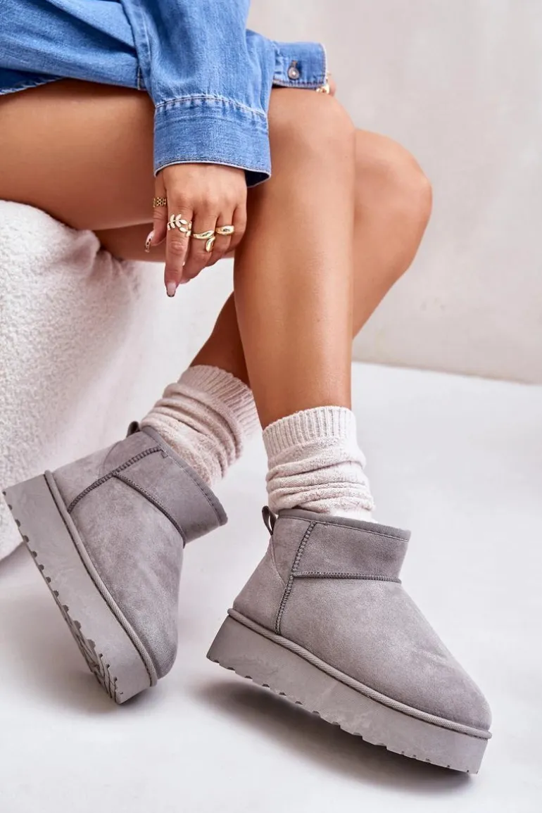 Śniegowce Damskie Na Platformie Ocieplane Futerkiem Szare Xamella