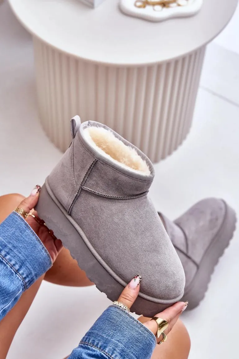 Śniegowce Damskie Na Platformie Ocieplane Futerkiem Szare Xamella