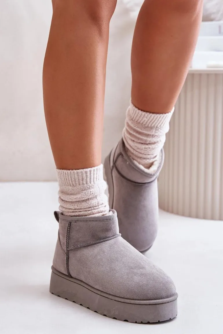 Śniegowce Damskie Na Platformie Ocieplane Futerkiem Szare Xamella