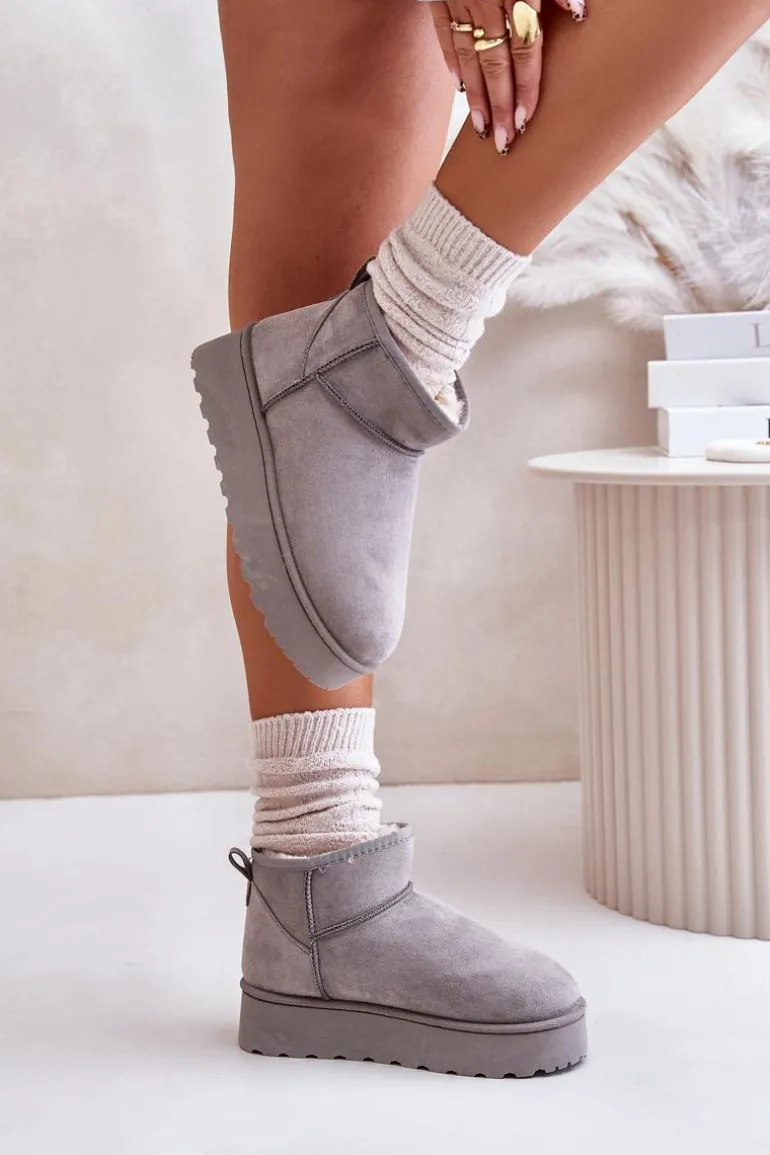 Śniegowce Damskie Na Platformie Ocieplane Futerkiem Szare Xamella