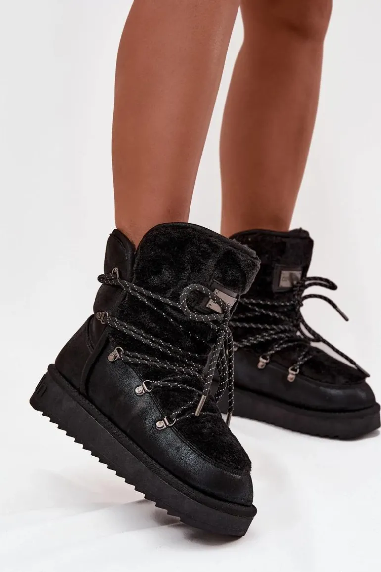 Śniegowce Damskie Na Platformie Z Futerkiem D.Franklin DFSH37005 Czarne