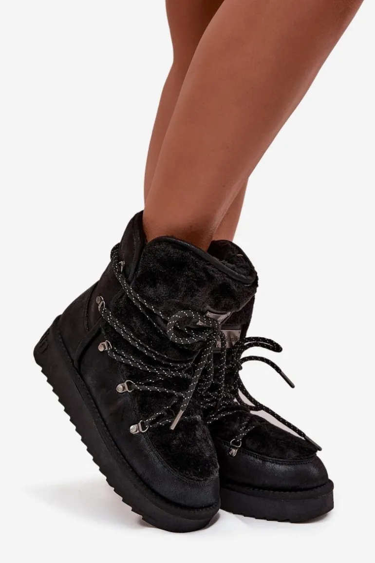 Śniegowce Damskie Na Platformie Z Futerkiem D.Franklin DFSH37005 Czarne