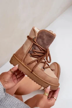 Śniegowce Damskie Na Platformie Z Wiązaniem D.Franklin DFSH370013 Camel