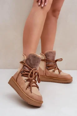 Śniegowce Damskie Na Platformie Z Wiązaniem D.Franklin DFSH370013 Camel