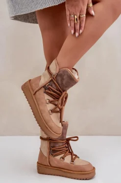 Śniegowce Damskie Na Platformie Z Wiązaniem D.Franklin DFSH370013 Camel