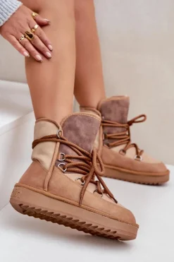 Śniegowce Damskie Na Platformie Z Wiązaniem D.Franklin DFSH370013 Camel