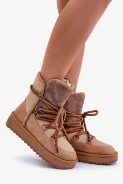 Śniegowce Damskie Na Platformie Z Wiązaniem D.Franklin DFSH370013 Camel
