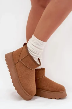 Śniegowce Damskie Na Platformie Ocieplane Futerkiem Camel Vesirae