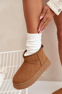 Śniegowce Damskie Na Platformie Ocieplane Futerkiem Camel Vesirae