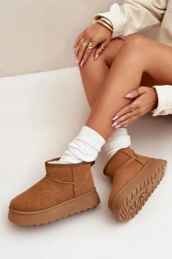 Śniegowce Damskie Na Platformie Ocieplane Futerkiem Camel Vesirae