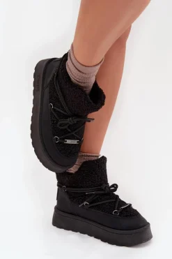 Śniegowce Damskie Na Platformie Z Futerkiem Typu Baranek Big Star SS274109 Czarne