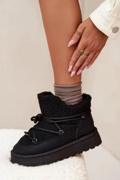 Śniegowce Damskie Na Platformie Z Futerkiem Typu Baranek Big Star SS274109 Czarne