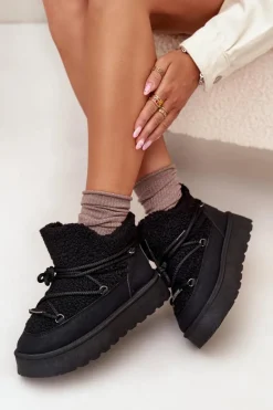 Śniegowce Damskie Na Platformie Z Futerkiem Typu Baranek Big Star SS274109 Czarne