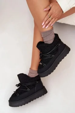 Śniegowce Damskie Na Platformie Z Futerkiem Typu Baranek Big Star SS274109 Czarne