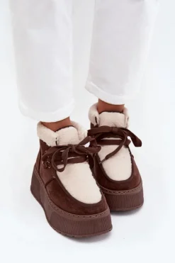 Śniegowce Damskie Na Platformie Z Futerkiem Brązowe Florivelle