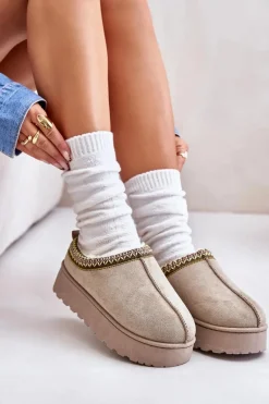 Śniegowce Damskie Na Platformie Ocieplane Futerkiem Zielone Remenia