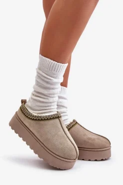 Śniegowce Damskie Na Platformie Ocieplane Futerkiem Zielone Remenia