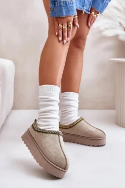 Śniegowce Damskie Na Platformie Ocieplane Futerkiem Zielone Remenia