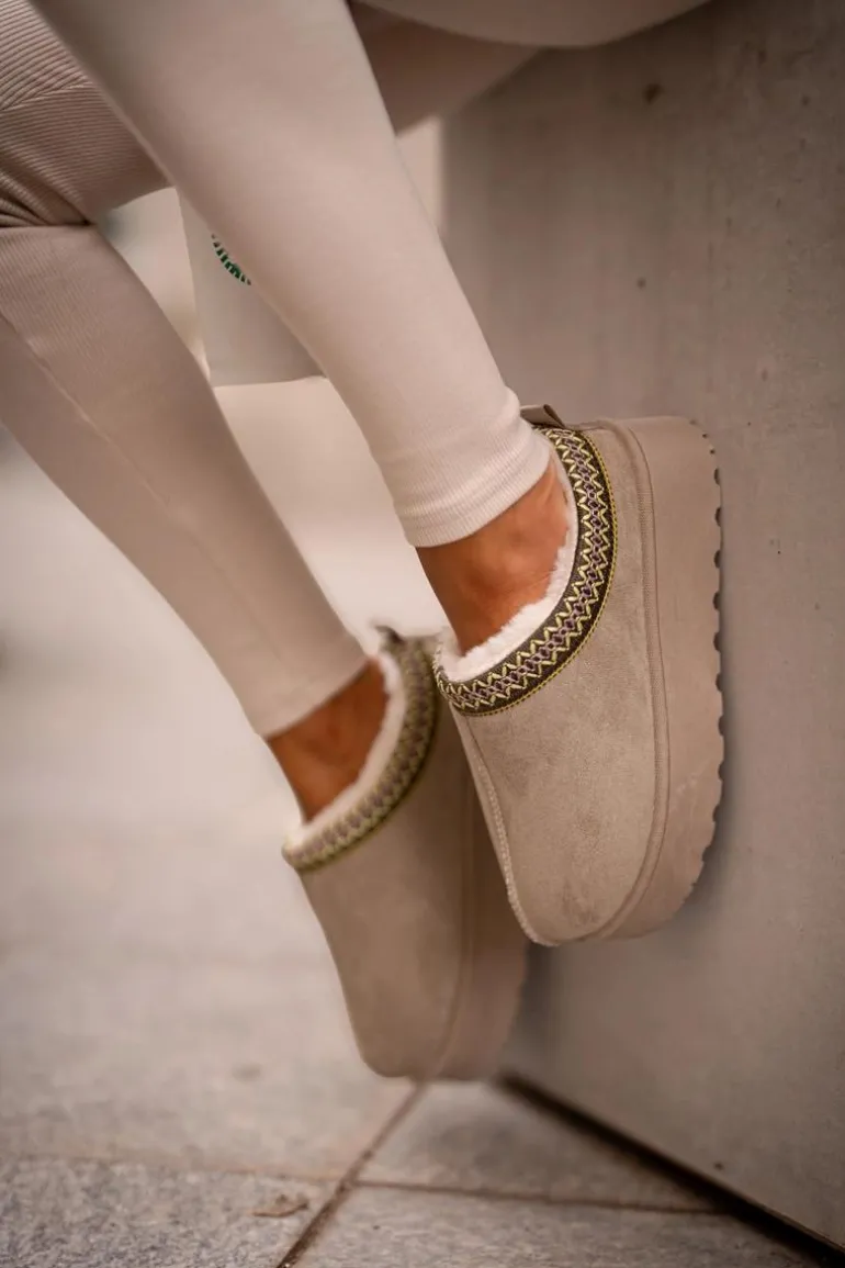 Śniegowce Damskie Na Platformie Ocieplane Futerkiem Zielone Remenia