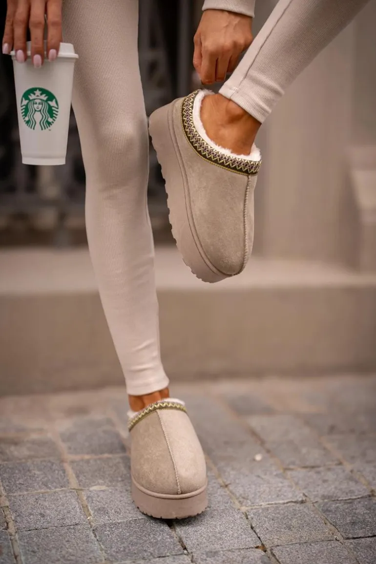 Śniegowce Damskie Na Platformie Ocieplane Futerkiem Zielone Remenia