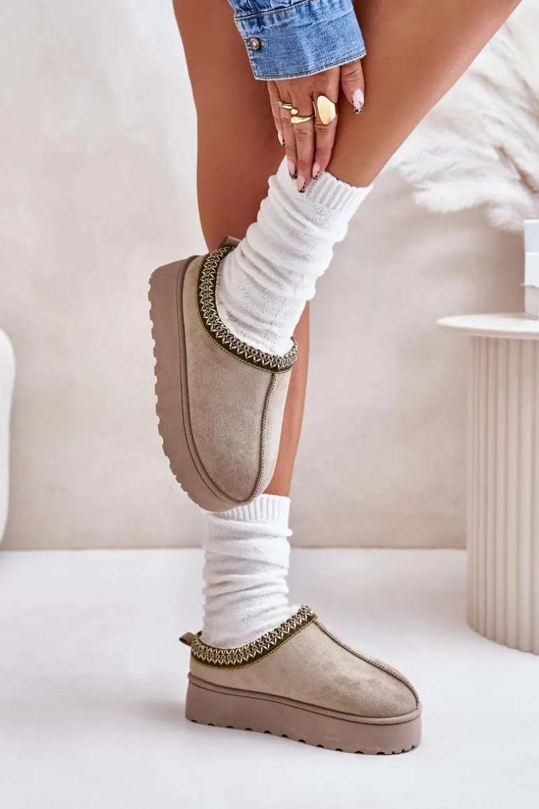 Śniegowce Damskie Na Platformie Ocieplane Futerkiem Zielone Remenia