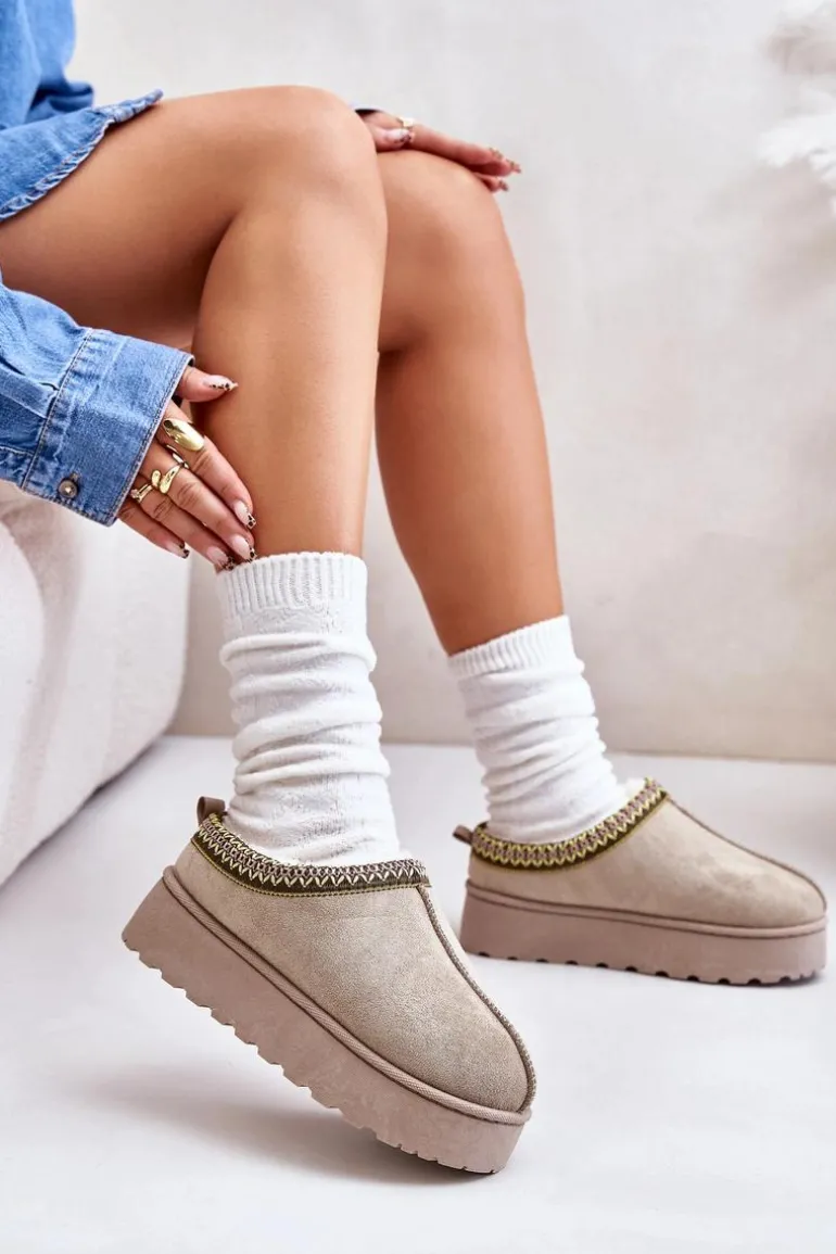 Śniegowce Damskie Na Platformie Ocieplane Futerkiem Zielone Remenia