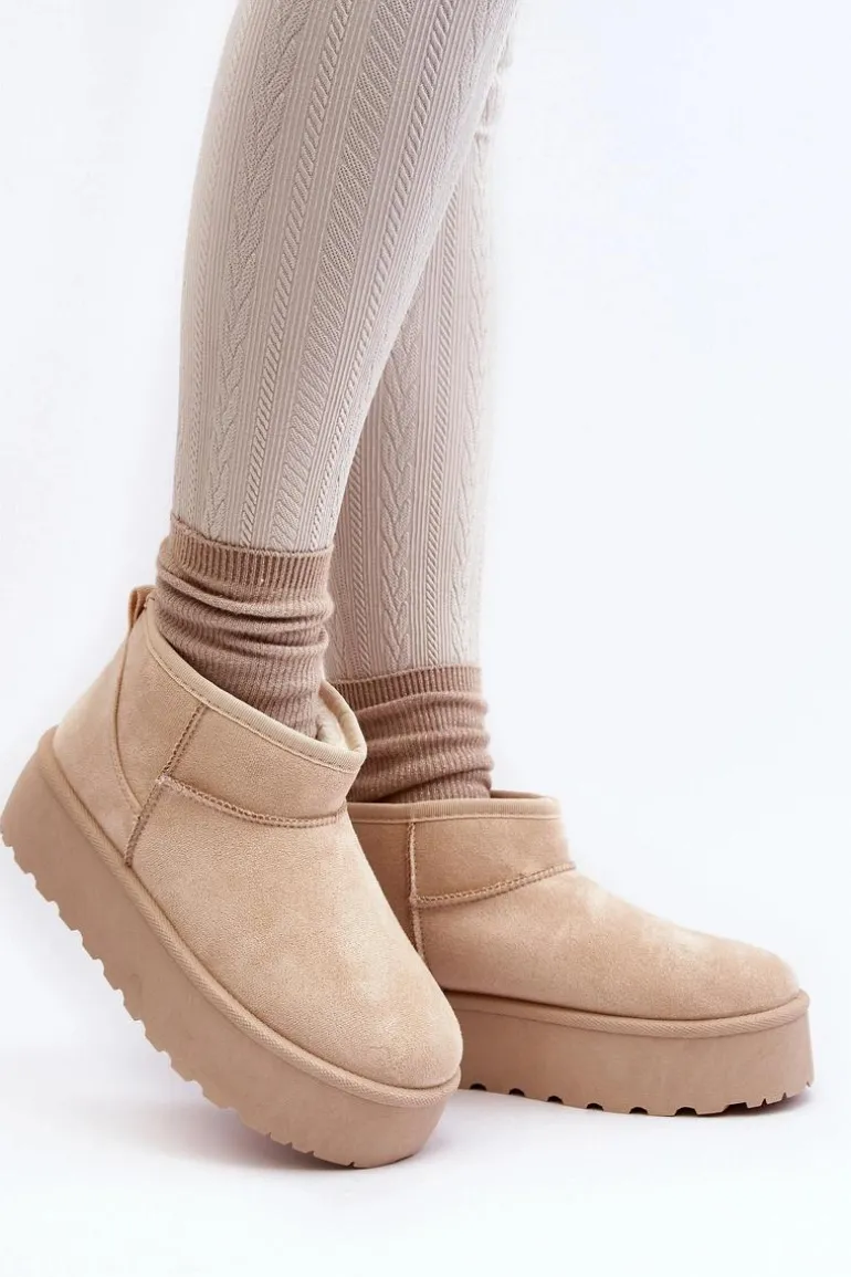 Śniegowce Damskie Na Platformie Jasnobeżowe Mennja