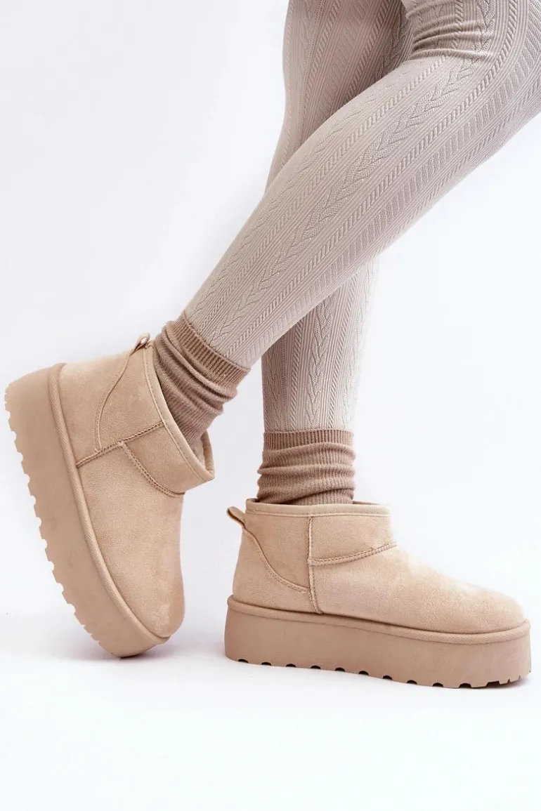 Śniegowce Damskie Na Platformie Jasnobeżowe Mennja