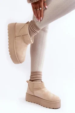 Śniegowce Damskie Na Platformie Jasnobeżowe Mennja