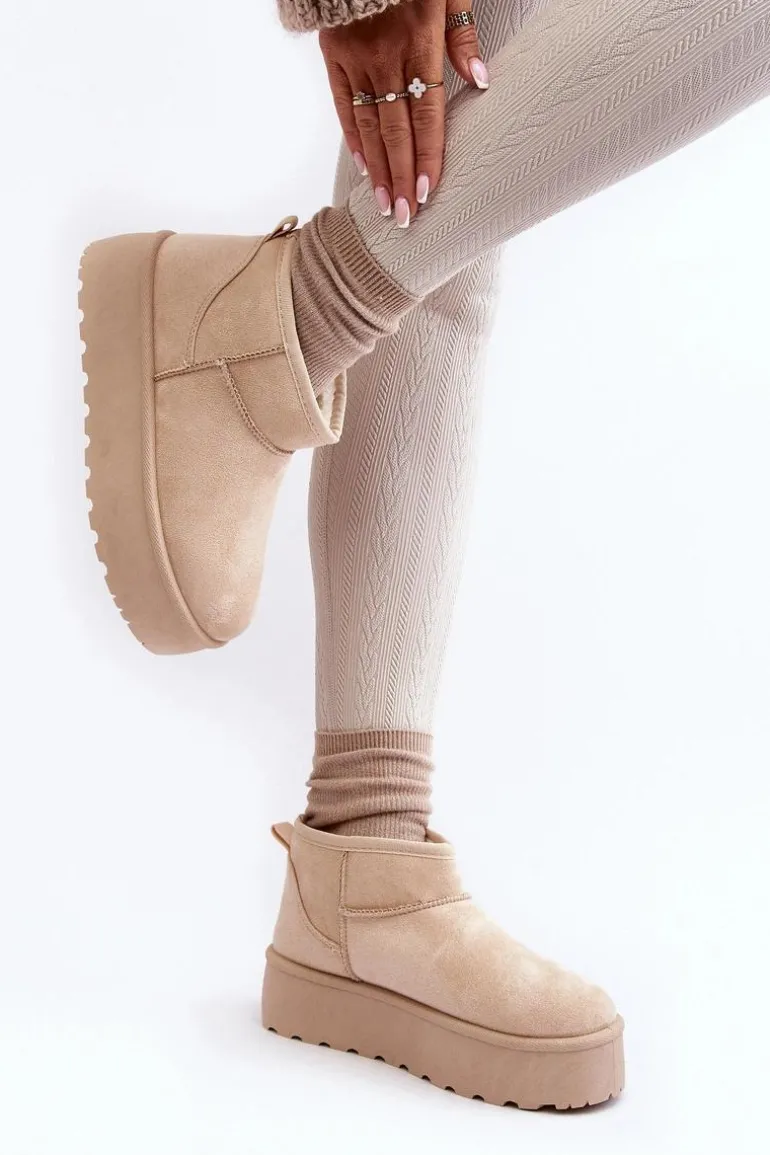 Śniegowce Damskie Na Platformie Jasnobeżowe Mennja