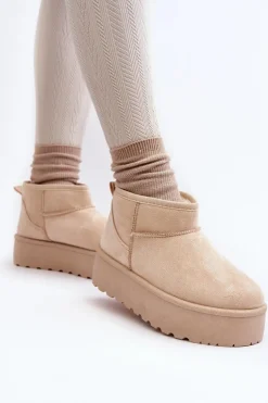 Śniegowce Damskie Na Platformie Jasnobeżowe Mennja