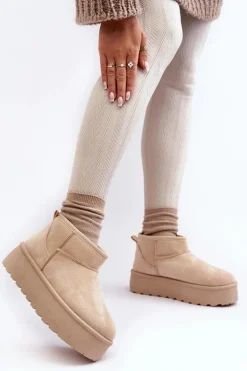 Śniegowce Damskie Na Platformie Jasnobeżowe Mennja