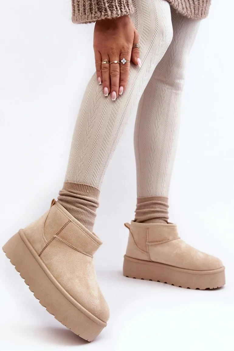 Śniegowce Damskie Na Platformie Jasnobeżowe Mennja