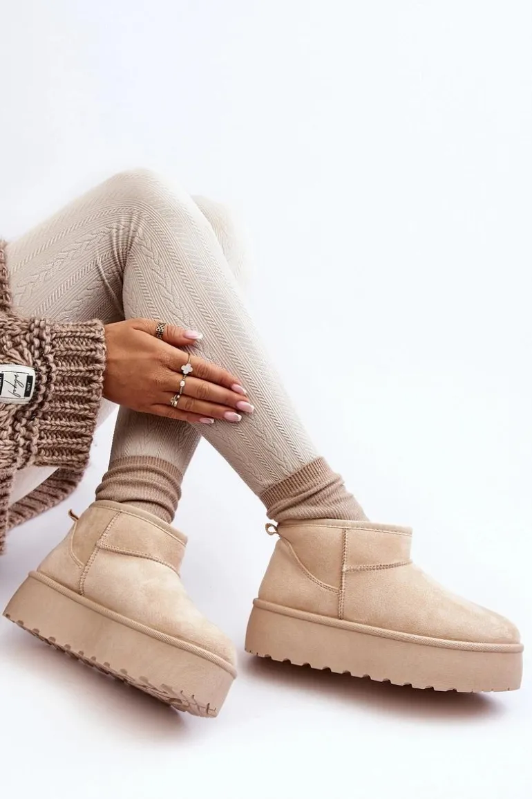 Śniegowce Damskie Na Platformie Jasnobeżowe Mennja